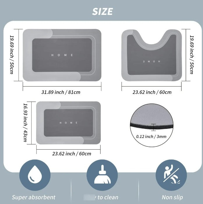 Set X 3 Tapetes Antideslizantes y Absorbentes para Baño