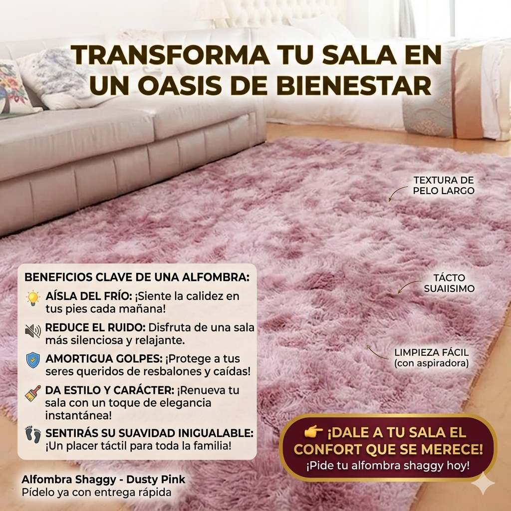 ALFOMBRA PELUDA ANTIDESLIZANTE 150 cm de ancho x 200 cm de largo