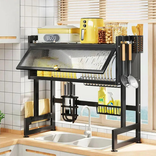 Organizador Con Tapa Escurridor Platos  65 cm Acero Inoxidable Negro