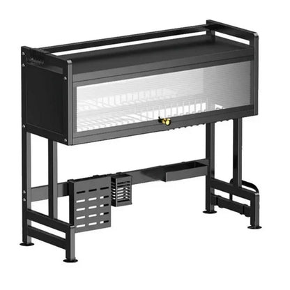 Organizador Con Tapa Escurridor Platos  65 cm Acero Inoxidable Negro